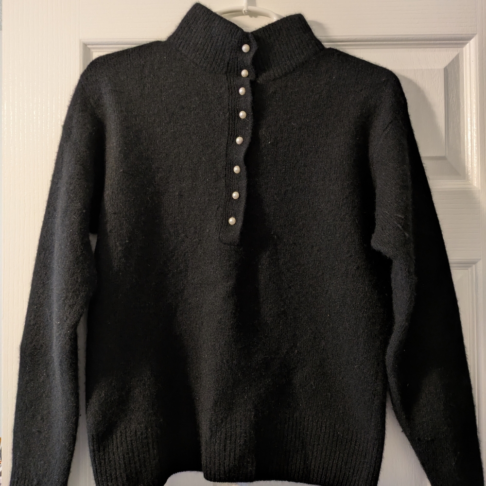 Black Sweater with Pearl Buttons